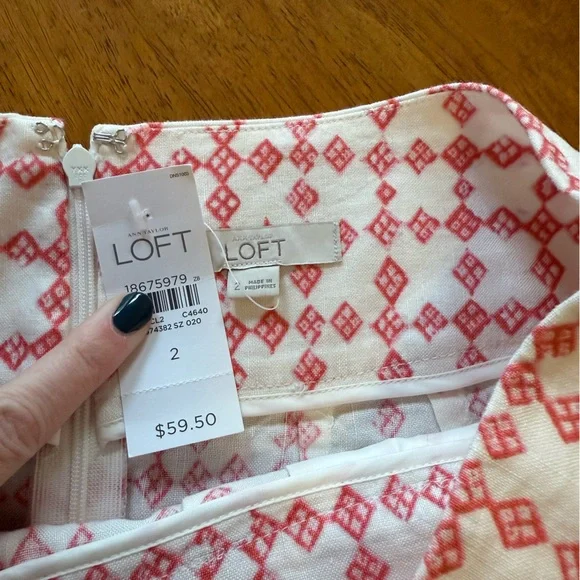LOFT linen blend pocket skirt NWT size 2 pink and burgundy skirt mini skirt - Picture 2 of 4